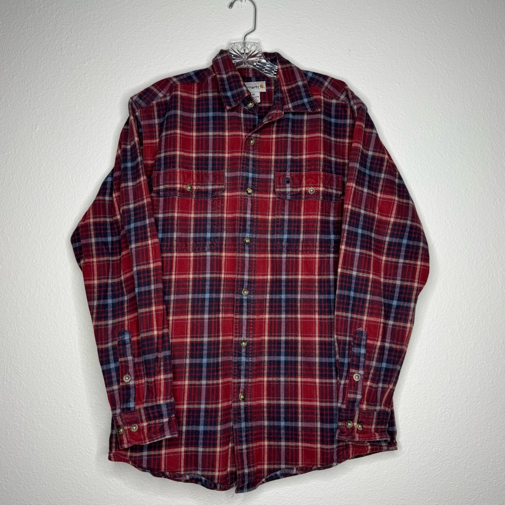 Carhartt Red / Blue Plaid Thick Flannel Long Sleeve Button Up Shirt Mens Size‎ M